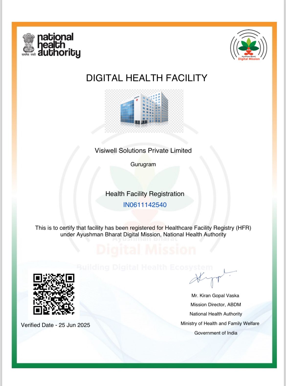 Digital Health Facility Certificate